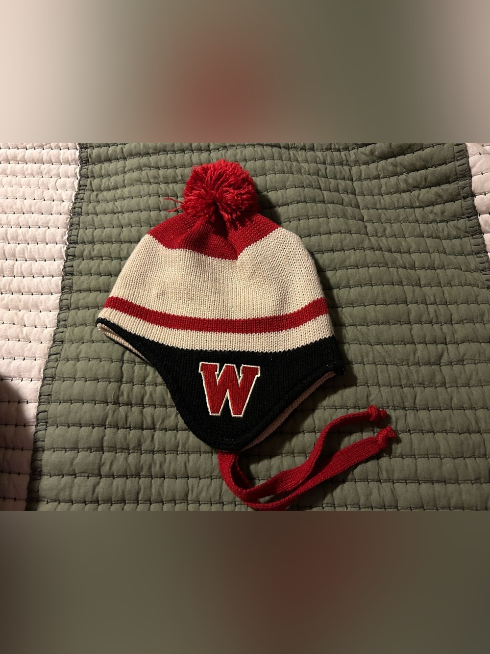 UW Madison Wisconsin Badgers 4 Tassel Winter Hat Ear Flap Beanie One Size WARM